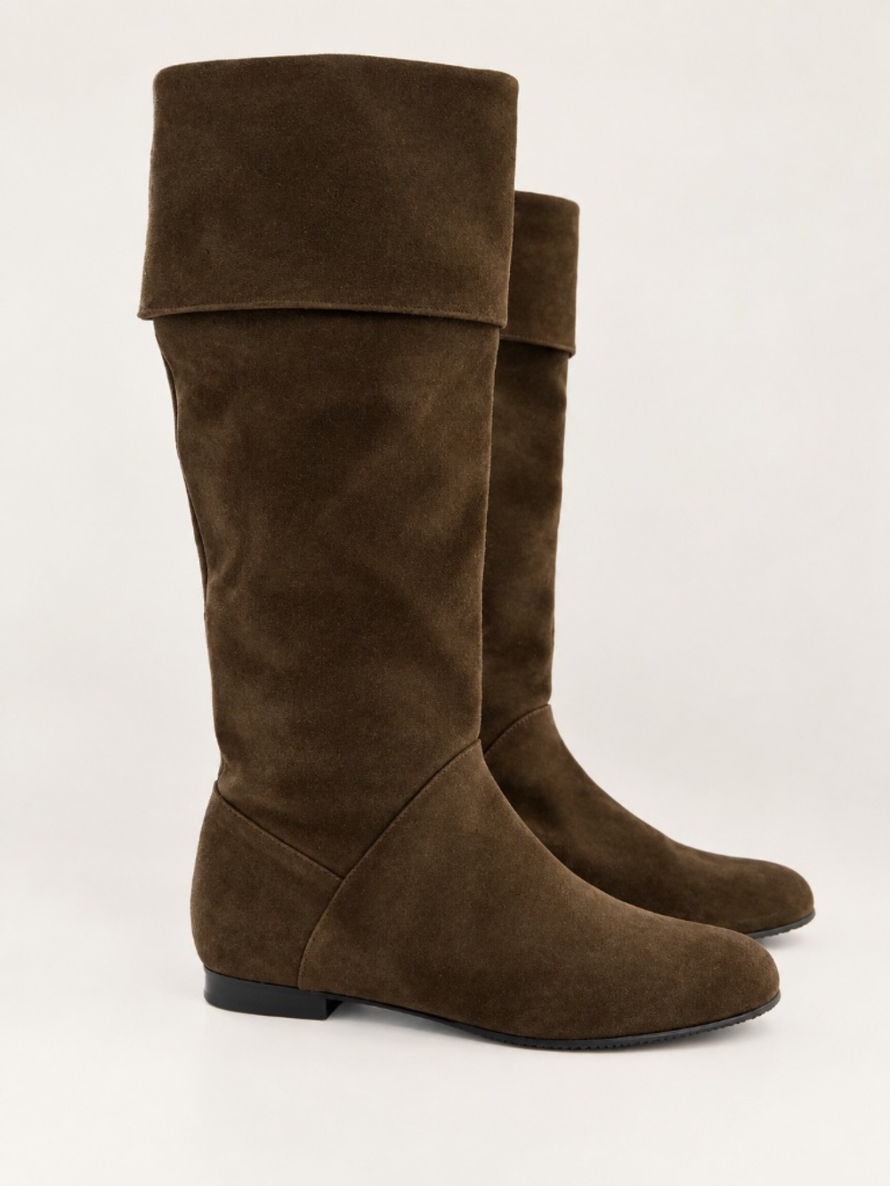 Peter Flowers Italian Suede High Boots Brown Olive Fold-Over Low Heel Size EU 38